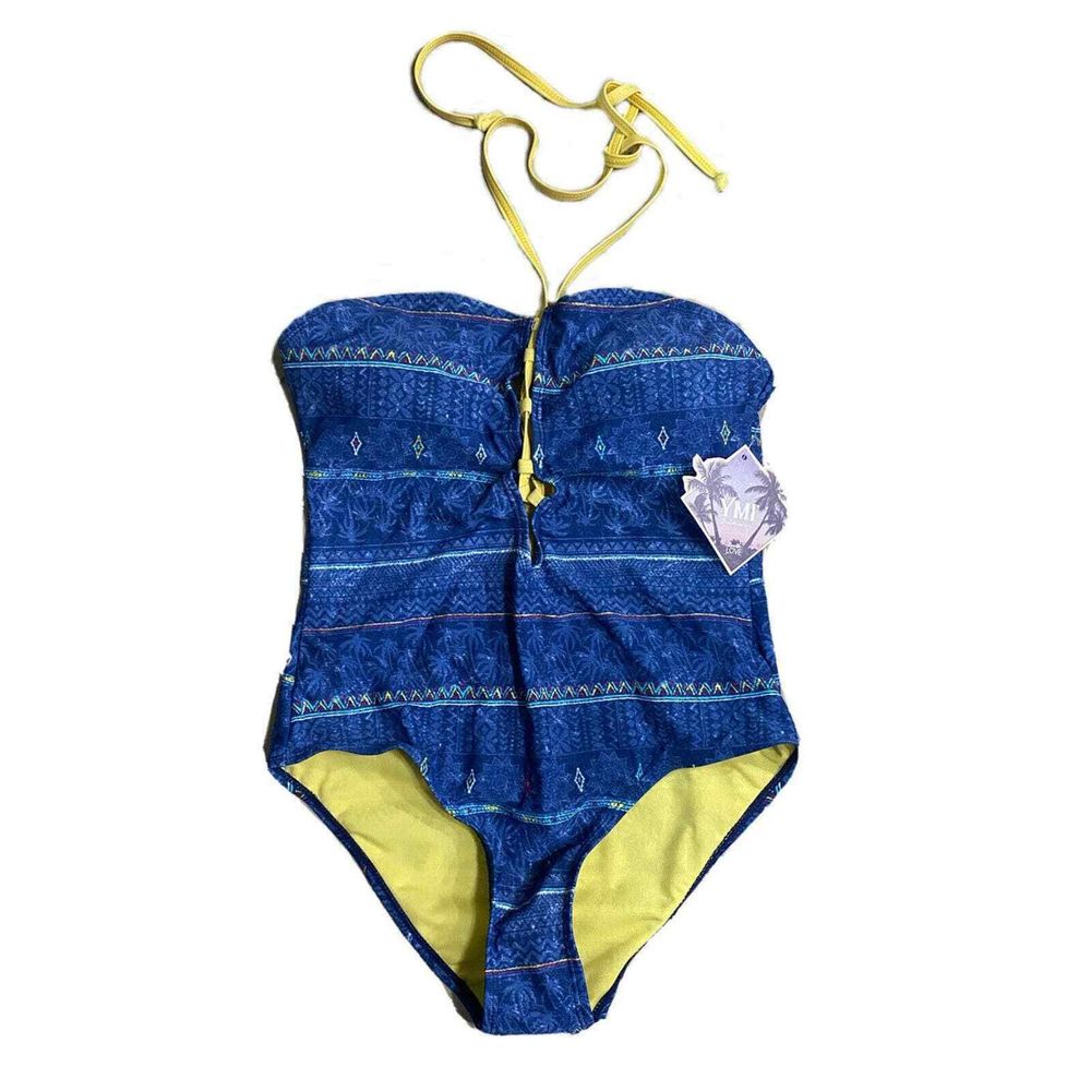 YMI Swim Bathing Wear Padded Size Juniors Large Sexy Back New‎ Blue Green One